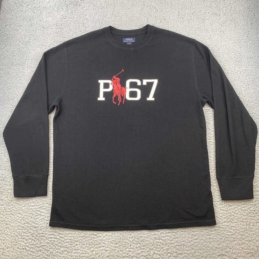 Polo Ralph Lauren Men 2XL Sleepwear Waffle Knit Thermal Shirt Black P67 Big Logo